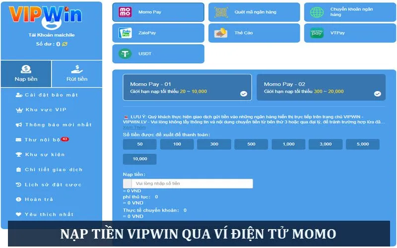 Hình thức nạp qua ví điện tử Momo siêu tiện lợi